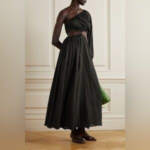 MATTEAU
Asymmetric cutout polka-dot cotton and silk-blend maxi dress size 2